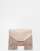 Asos Leather Fringed Clutch Bag - Nude