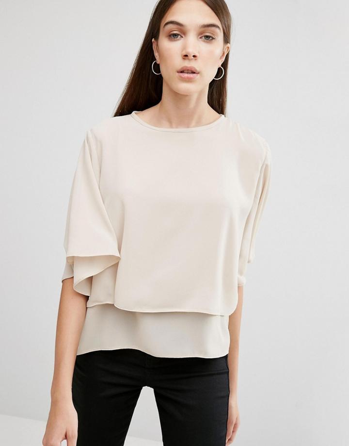 Daisy Street Fluted Sleeve Crop Top - Gray