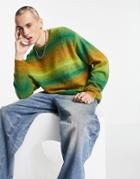 Asos Design Knitted Oversized Ombre Stripe Crew Neck Sweater In Green