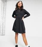 Brave Soul Petite Lizzie High Neck Smock Dress In Black