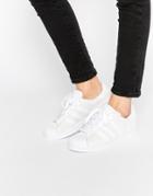Adidas Orginals White Leather Snake Effect Superstar Sneakers - White