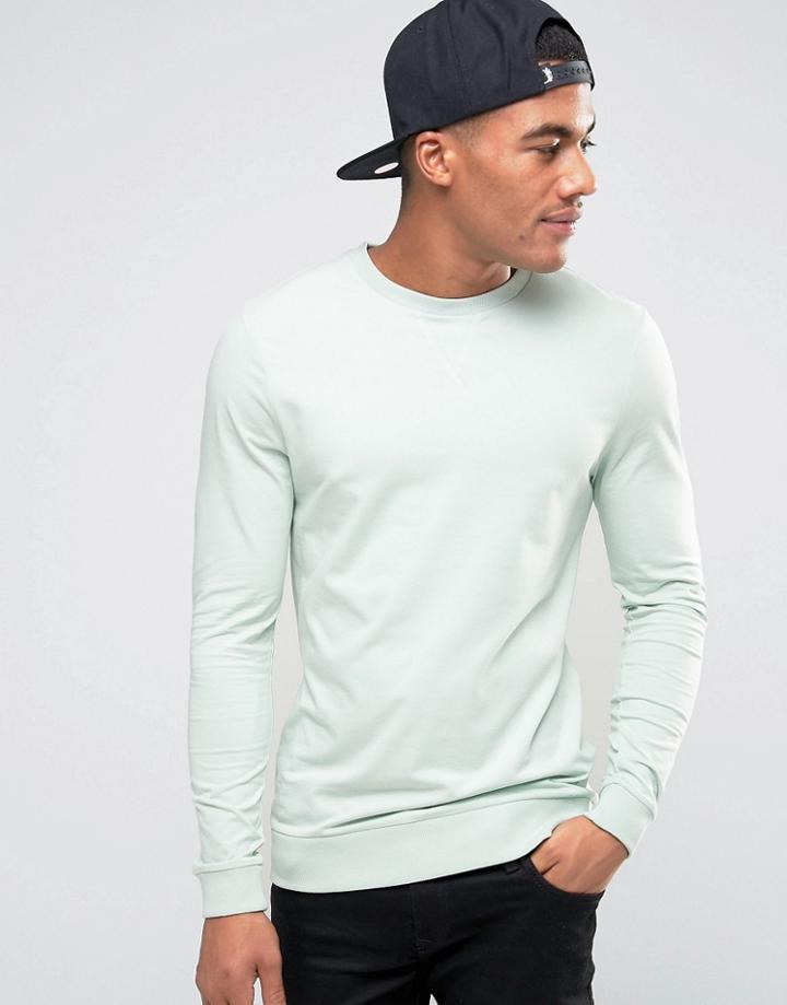 Asos Lightweight Muscle Sweatshirt In Green - Blue