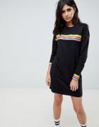 Noisy May Rainbow Stripe Sweat Dress - Black