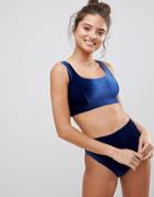 Asos Fuller Bust Mix And Match Velvet Supportive Crop Bikini Top Dd-g - Navy