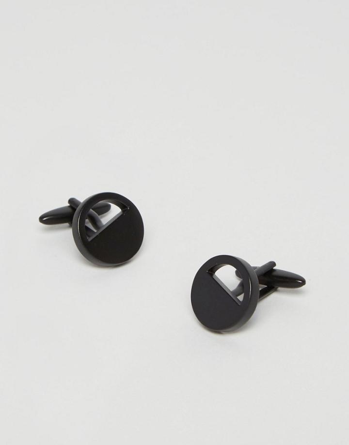 Asos Circle Cut Out Cufflinks In Matte Black - Black