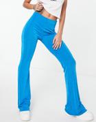 Bershka Slinky Flare Pants In Bright Blue