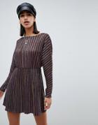 Asos Design Glitter Rainbow Stripe Batwing Mini Dress With V Back - Multi