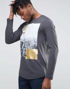 Asos Long Sleeve T-shirt With Metallic Print - Black