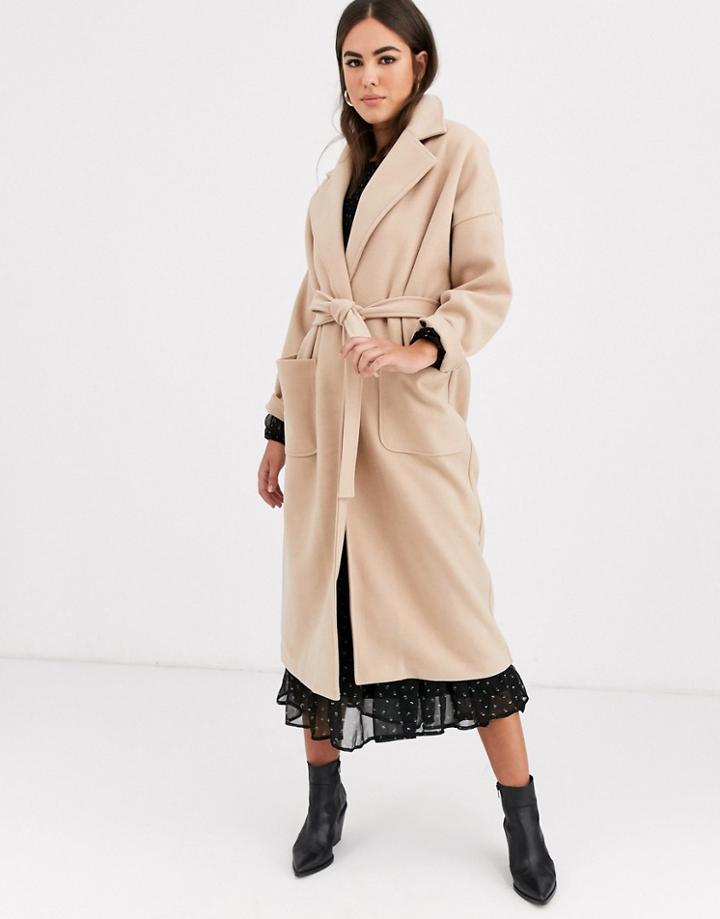 Vila Oversized Wrap Coat In Camel-beige
