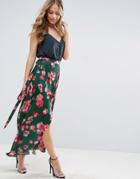 Asos Satin Maxi Skirt In Floral Print - Multi