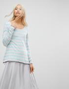 Subtle Luxury Cruise Striped Crew Neck Sweater-gray