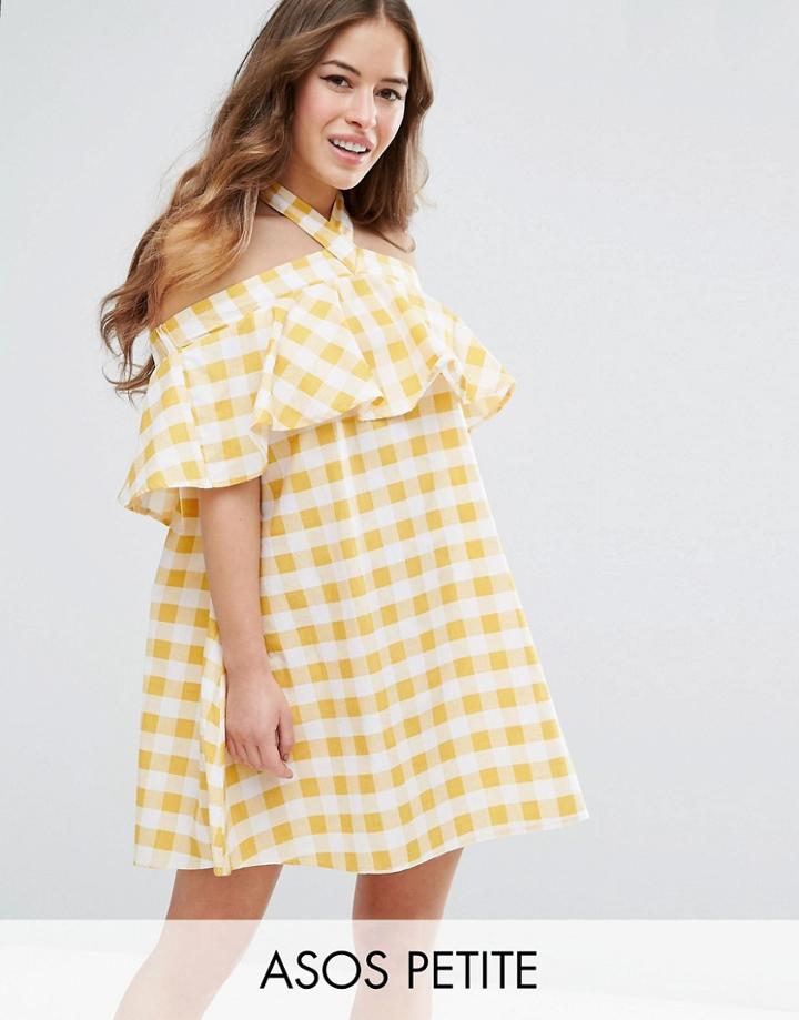 Asos Petite Halter Neck Sundress In Gingham - Yellow