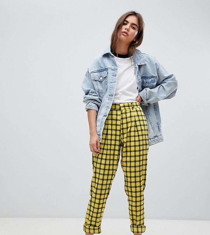 Daisy Street Peg Pants In Check - Yellow