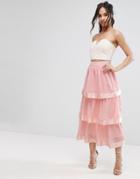 Prettylittlething Tiered Maxi Skirt - Pink