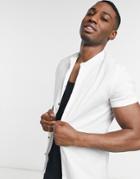 River Island Short Sleeve Muscle Fit Shirt With Grandad Collar In White