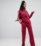 Adidas Originals Three Stripe Wide Leg Track Pants In Ruby - Red