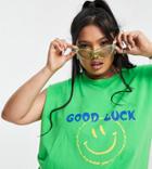 Native Youth Plus Oversized Vintage Tank With Good Luck Graphic-green