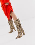 Simmi London Snake Ruched Knee High Boots - Beige