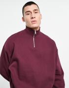 Asos Design Oversized Half Zip Sweatshirt In Red