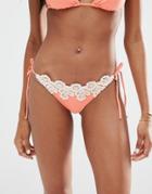 Asos Crochet Applique Trim Tie Side Bikini Bottom - Flamingo Pink