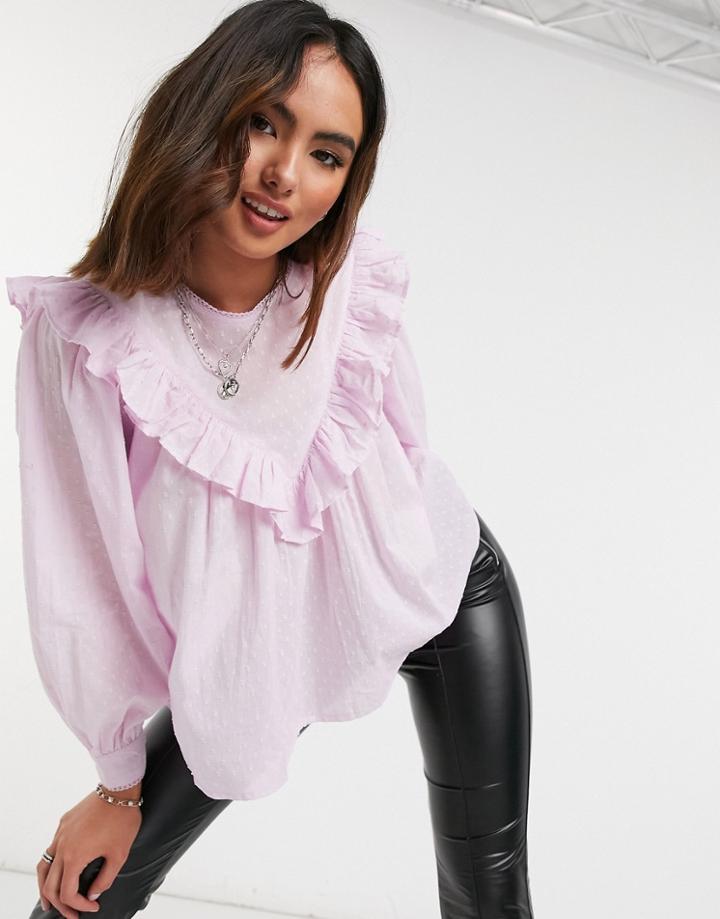 Only Textured Blouse With Ruffle Detail In Lilac-purple