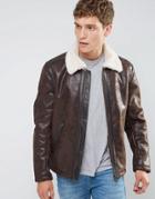 Wrangler Faux Leather Aviator Jacket - Brown