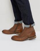 Asos Lace Up Brogue Boots In Tan Leather With Zips - Tan