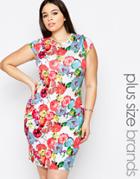 Club L Plus Midi Dress With Cap Sleeves In Floral Print - Black Floral