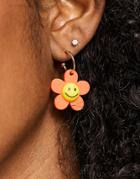 Monki Smiley Flower Hoop Earrings In Red