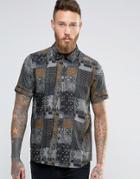 Asos Viscose Vintage Print Shirt In Brown In Regular Fit - Brown