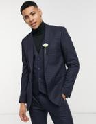 Asos Design Skinny Suit Vest With Micro Plaid In Navy And Green