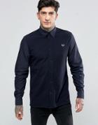 Fred Perry Shirt With Contrast Front In Navy In Slim Fit - Navy