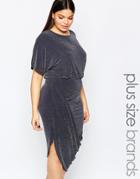 Club L Plus Wrap Dress With Rouched Skirt In Glitter Fabric - Slate Gray