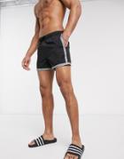 Asos Design Swim Short With Reflective Panels And Binding Short Length-black