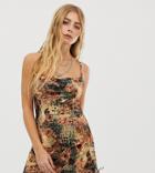Ebonie N Ivory Cami Dress With Ruched Side In Burnout Velvet-orange