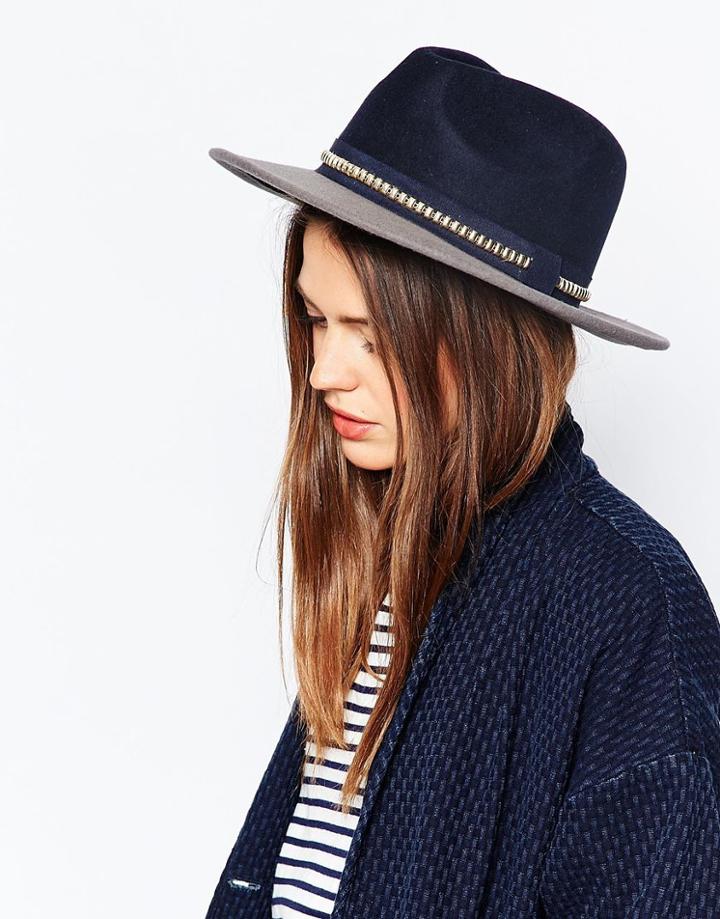 Asos Felt Panama Hat In Color Block With Stud Trim - Color Blocked
