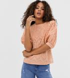 Asos Design Tall Broderie Short Sleeve Top With Volume Sleeves