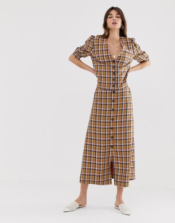Gestuz Acie Check Button Through Midi Skirt - Multi