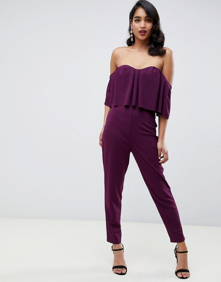 Asos Design Ruffle Bandeau Crop Top Jumpsuit-red