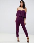 Asos Design Ruffle Bandeau Crop Top Jumpsuit-red