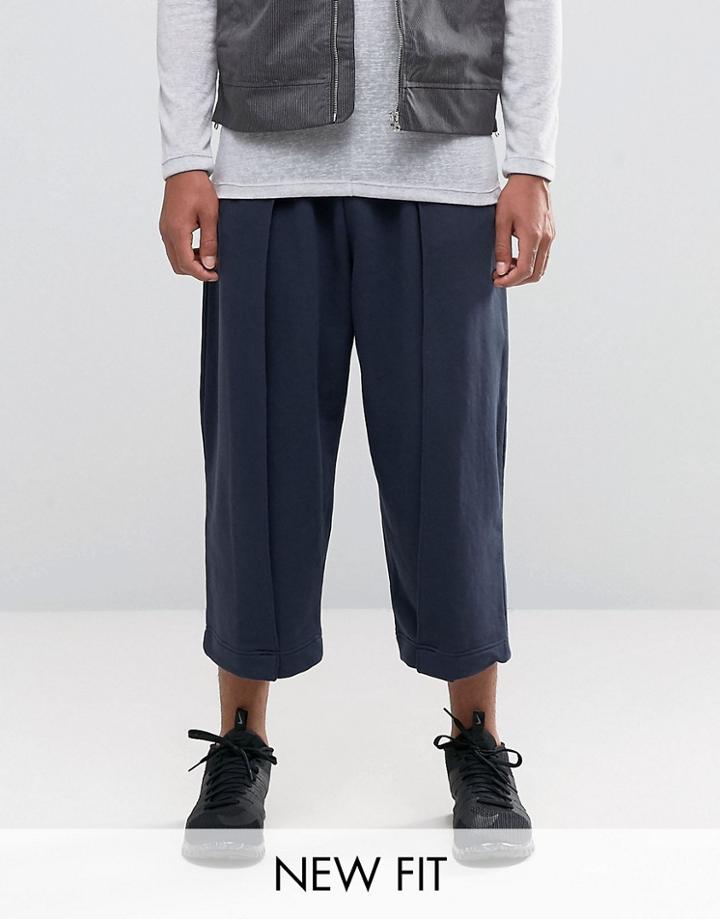 Asos Cropped Joggers In Wide Leg With Front Pleat In Navy - Blue
