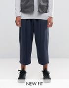 Asos Cropped Joggers In Wide Leg With Front Pleat In Navy - Blue