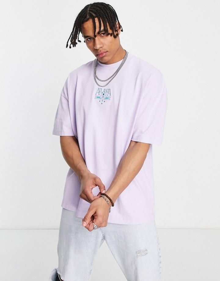 Topman Extreme Oversized T-shirt With Atlanta Embroidery In Washed Lilac-purple