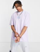 Topman Extreme Oversized T-shirt With Atlanta Embroidery In Washed Lilac-purple