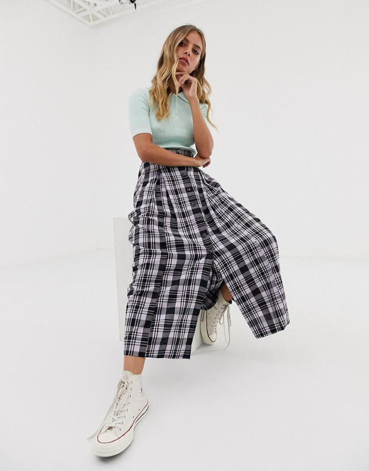 Asos Design Check Midi Skirt With Button Front - Multi
