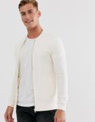 Asos Design Muscle Jersey Bomber Jacket In Beige