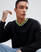 Asos Design Oversized V Neck Woven Sweatshirt In Black