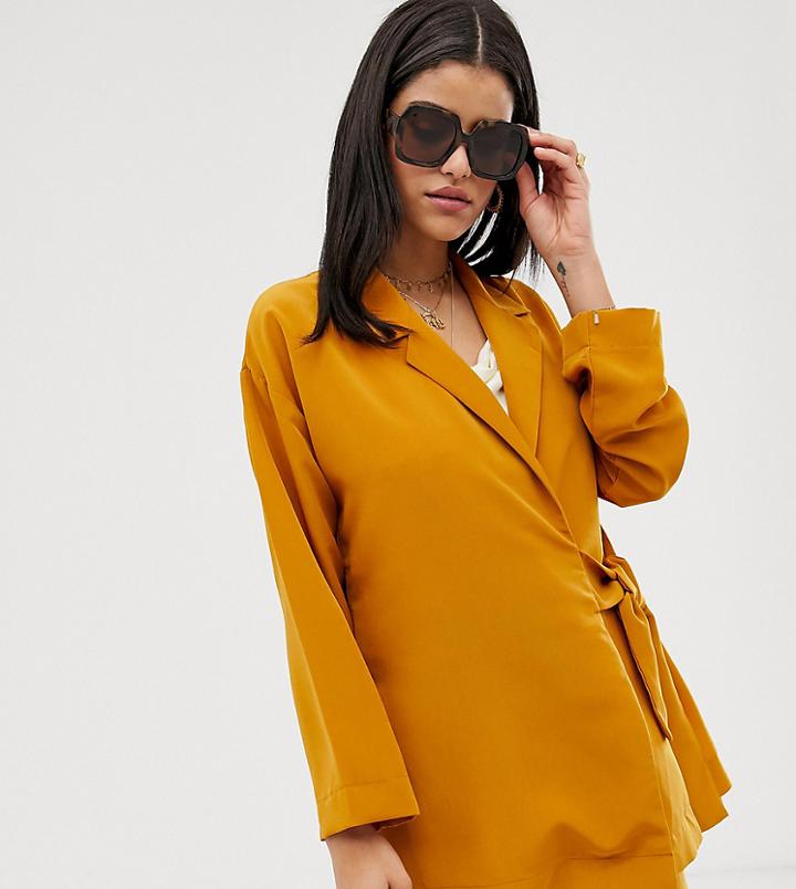 Y.a.s Tall Mustard Side Tie Blazer-yellow