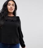 Brave Soul Plus Polka Blouse With Ruffle Yoke - Black