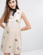 E.f.l.a Shift Dress With 3d Embelishment - Cream